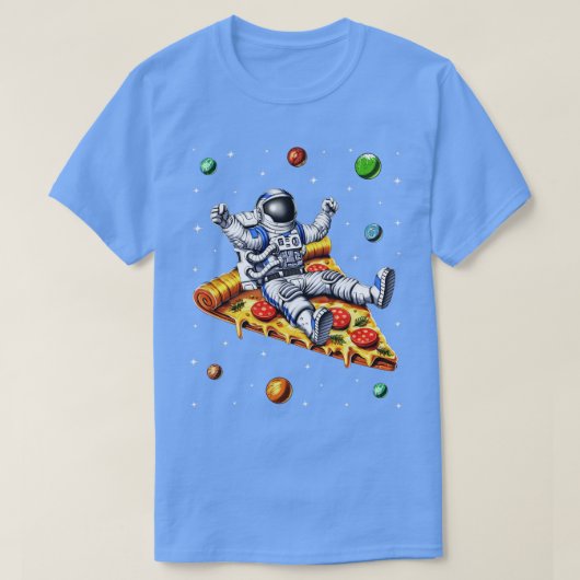 宇宙飛行士ピザスライスに乗る Tシャツ (デザイン正面)