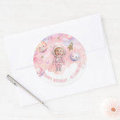 宇宙飛行士ピンクの写真の誕生日 ラウンドシール (封筒)