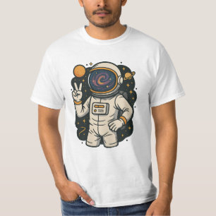 宇宙飛行士ピースサインスペースマン銀河系アストロ恋人 Tシャツ