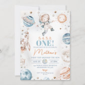 宇宙飛行士フォトファーストのまわりにトリップサン誕生日 招待状 (正面)