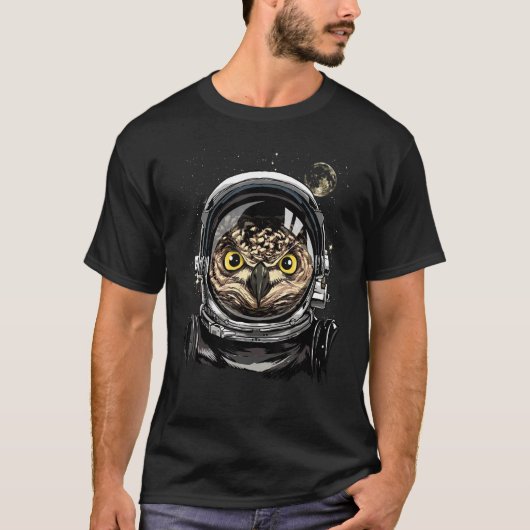 宇宙飛行士フクロウ鳥獣バードウォッチング Tシャツ (正面)
