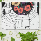 宇宙飛行士フラワー宇宙アート キッチンタオル (折り畳み)