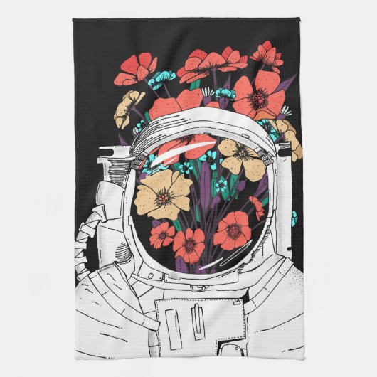 宇宙飛行士フラワー宇宙アート キッチンタオル (縦)