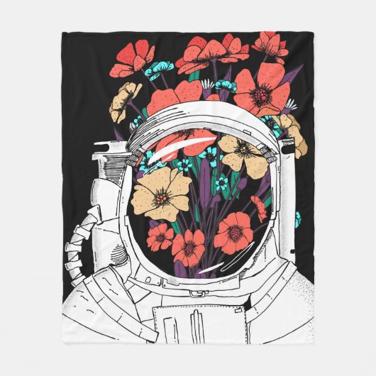 宇宙飛行士フラワー宇宙アート フリースブランケット (正面)