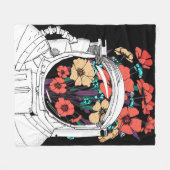 宇宙飛行士フラワー宇宙アート フリースブランケット (正面(横))