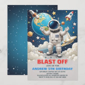 宇宙飛行士ブラストオフ銀河系誕生日パーティー 招待状 (正面/裏面)