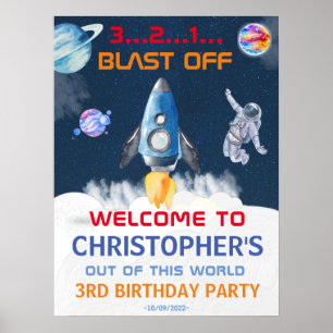 宇宙飛行士ブルー宇宙誕生日歓迎 ポスター
