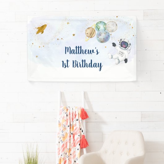 宇宙飛行士ブルー金ゴールド宇宙誕生日 横断幕 (インサイチュ)