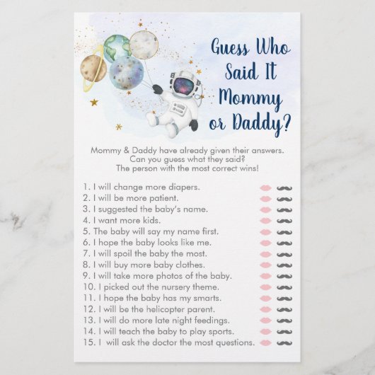 宇宙飛行士ブルー金ゴールド宇宙誰がゲームを言ったか推測 (正面)