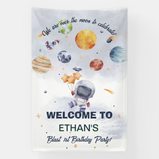 宇宙飛行士プラネット宇宙パーティー子供の誕生日 横断幕 (縦)