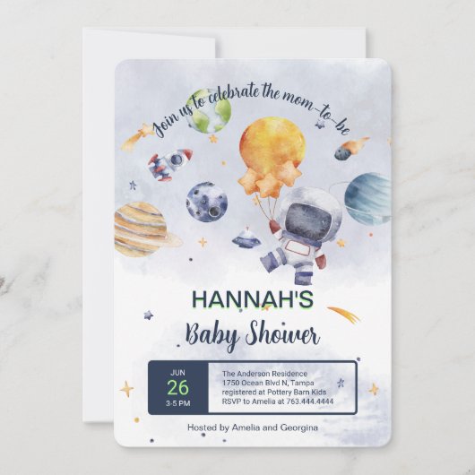 宇宙飛行士プラネット宇宙ベビーシャワー 招待状 (正面)