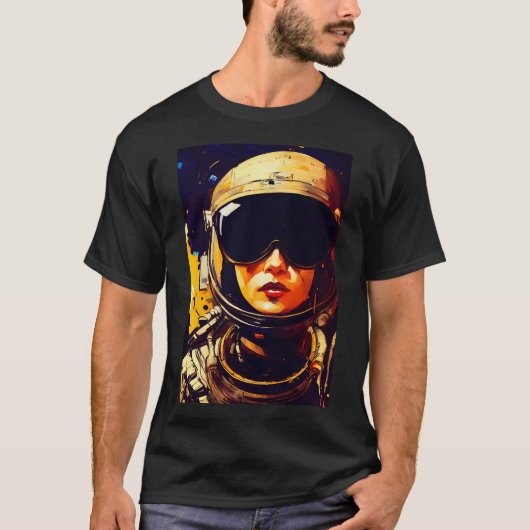 宇宙飛行士ヘルメットをかぶった女性 Tシャツ (正面)