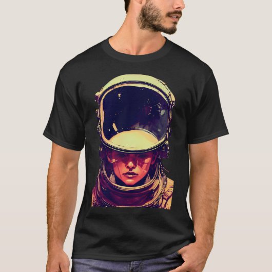 宇宙飛行士ヘルメットをかぶった女性 Tシャツ (正面)