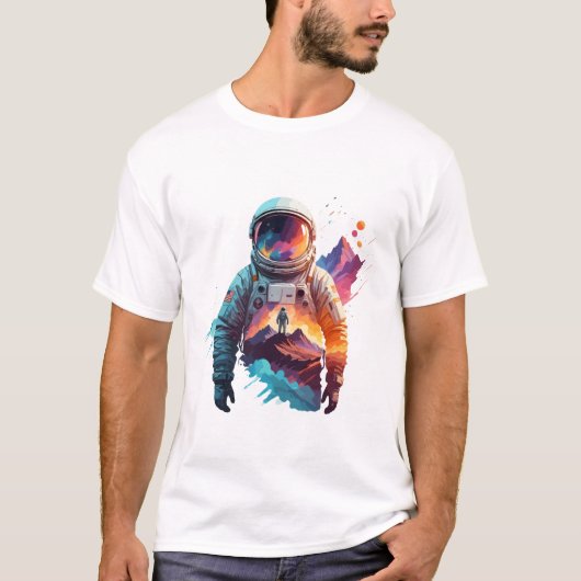 宇宙飛行士ベクトルアート宇宙発見 Tシャツ (正面)