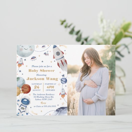 宇宙飛行士ベビーシャワーパーティー写真 招待状 (スタンド正面)