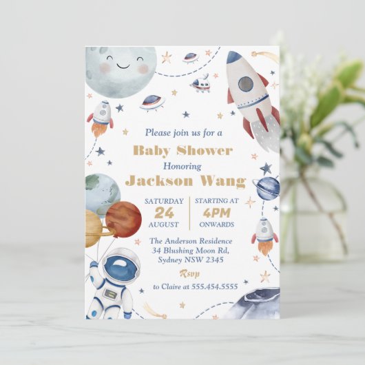 宇宙飛行士ベビーシャワーパーティー 招待状 (スタンド正面)