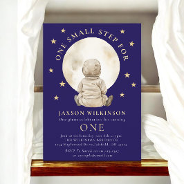 宇宙飛行士ベビー月1歳の誕生日ネイビーブルーの星 招待状