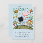 宇宙飛行士ボーイズバースデーパーティーテーマ 招待状 (正面/裏面)