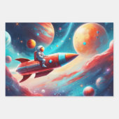 宇宙飛行士ボーイズ誕生日ロケット宇宙船3 ラッピングペーパーシート (正面2)