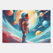 宇宙飛行士ボーイズ誕生日ロケット宇宙船3 ラッピングペーパーシート (正面)