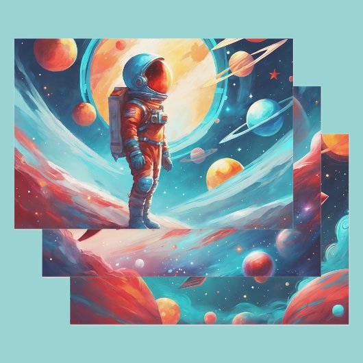 宇宙飛行士ボーイズ誕生日ロケット宇宙船3 ラッピングペーパーシート