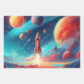 宇宙飛行士ボーイズ誕生日ロケット宇宙3 ラッピングペーパーシート (正面3)