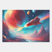 宇宙飛行士ボーイズ誕生日ロケット宇宙3 ラッピングペーパーシート (正面2)