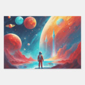 宇宙飛行士ボーイズ誕生日ロケット宇宙3 ラッピングペーパーシート (正面)