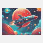 宇宙飛行士ボーイズ誕生日ロケット打ち上げ3 ラッピングペーパーシート (正面3)