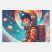 宇宙飛行士ボーイズ誕生日ロケット打ち上げ3 ラッピングペーパーシート (正面)