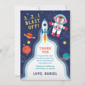 宇宙飛行士ボーイフォト誕生日 サンキューカード (正面)