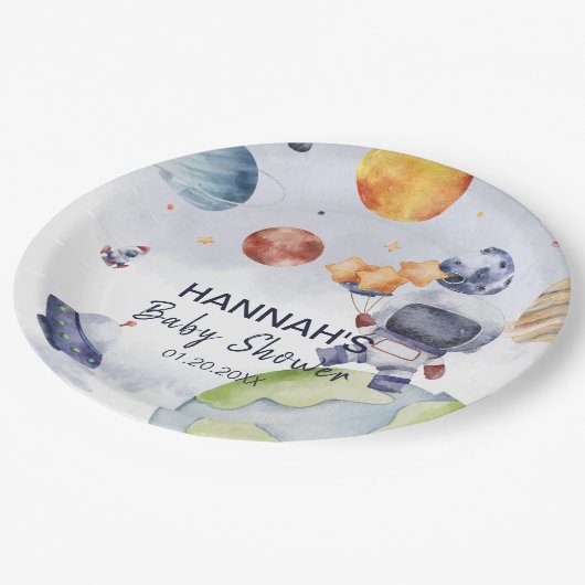 宇宙飛行士ボーイベビーシャワーパーティー ペーパープレート (アングル)