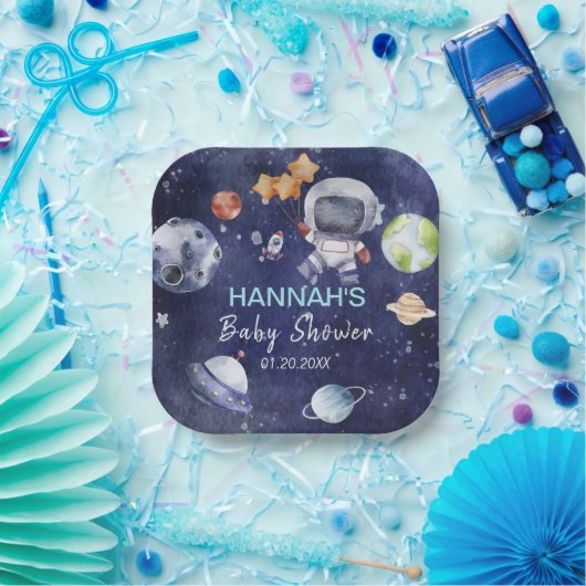 宇宙飛行士ボーイベビーシャワーパーティー ペーパープレート (パーティー)