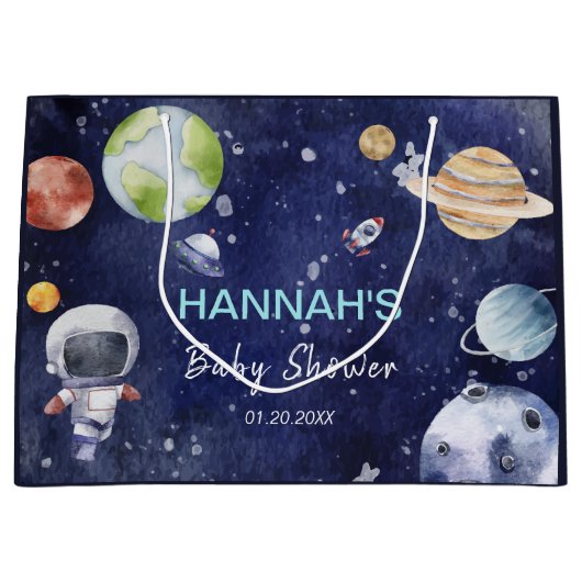 宇宙飛行士ボーイベビーシャワーパーティー ラージペーパーバッグ (正面)