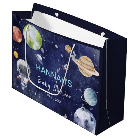 宇宙飛行士ボーイベビーシャワーパーティー ラージペーパーバッグ (正面アングル)
