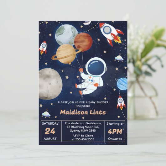 宇宙飛行士ボーイベビーシャワーパーティー 招待状 (スタンド正面)