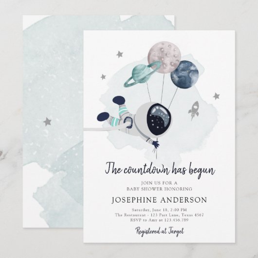 宇宙飛行士ボーイベビーシャワー招待状 招待状 (正面/裏面)