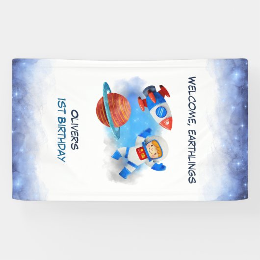 宇宙飛行士ボーイベビーファースト誕生日 横断幕 (横)