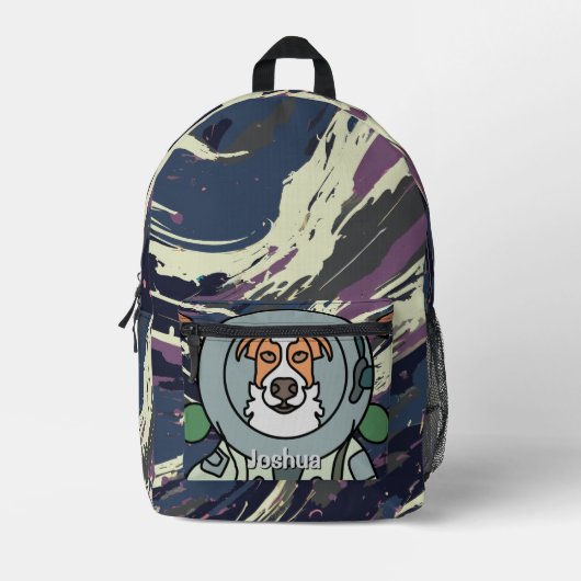 宇宙飛行士ミニマル犬の宇宙 | おもしろい&かわいい プリントバックパック (正面)