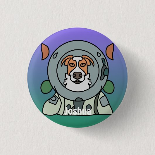 宇宙飛行士ミニマル犬の宇宙 | おもしろい&かわいい 缶バッジ (正面)