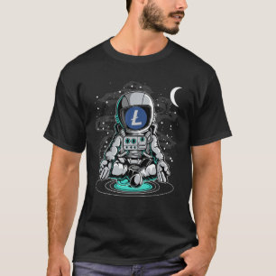 宇宙飛行士ヨガLitecoin LTCコインを月の地下室に Tシャツ