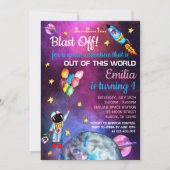 宇宙飛行士レインボーバルーンのロケットムーン 招待状 (正面)