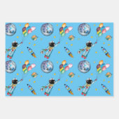 宇宙飛行士レインボーバルーンロケット宇宙キッズブルー ラッピングペーパーシート (正面2)