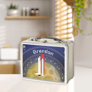 宇宙飛行士ロケットが宇宙空間から爆発をパーソナライズ メタルランチボックス