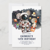 宇宙飛行士ロケットトリップ10誕生日 招待状 (正面)