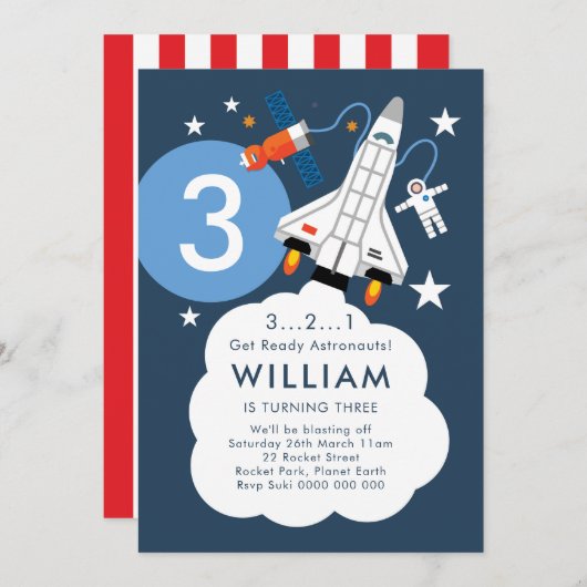 宇宙飛行士ロケット宇宙シャトル招待状 招待状 (正面/裏面)