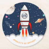 宇宙飛行士ロケット宇宙空間1回目の誕生日 ラウンドペーパーコースター (正面)