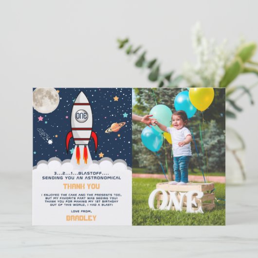 宇宙飛行士ロケット宇宙空間1stバースデーフォト サンキューカード (スタンド正面)