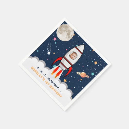 宇宙飛行士ロケット宇宙空間1stバースデーフォト スタンダードカクテルナプキン (角)