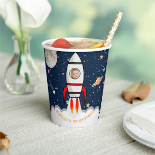 宇宙飛行士ロケット宇宙空間1stバースデーフォト 紙コップ